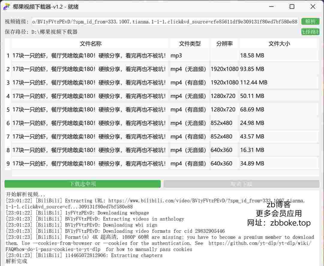 椰果视频下载器1.2_支持油管B站等平台视频下载-zb博客